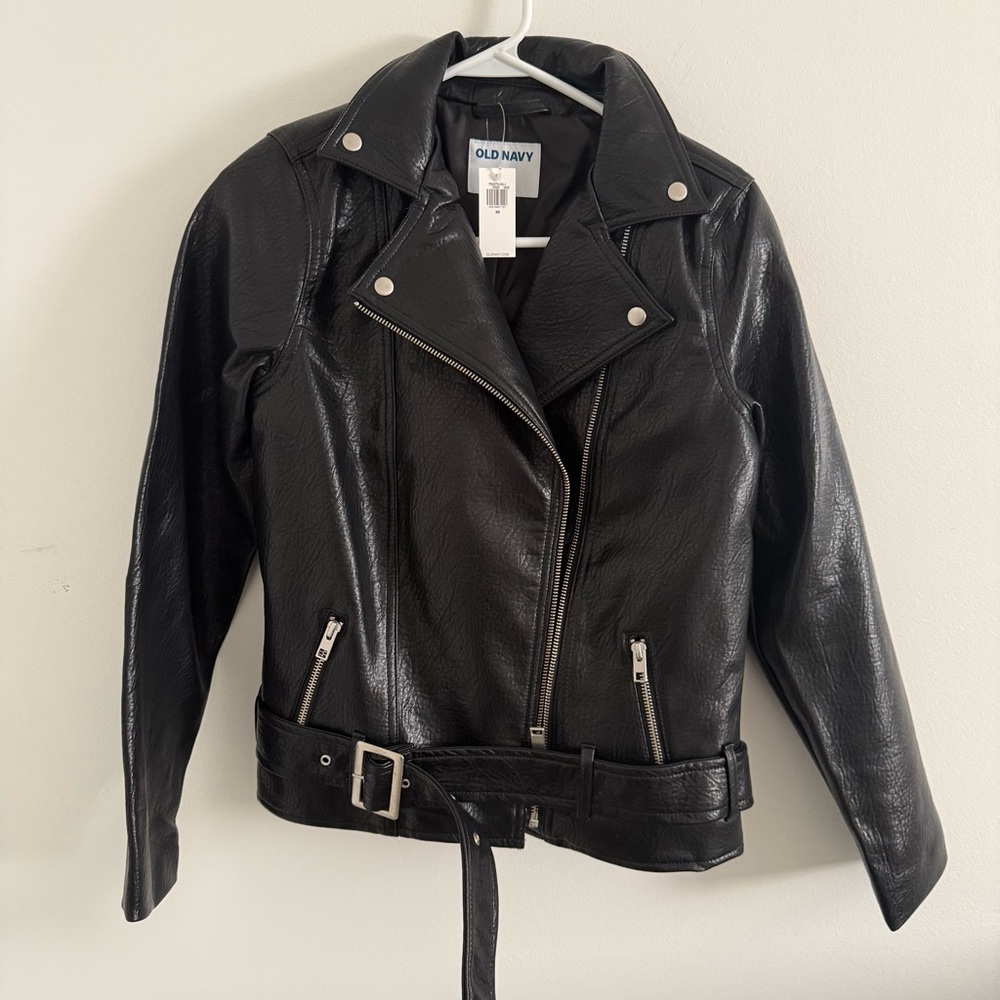 Old Navy Women's Shiny Black Leather Jacket